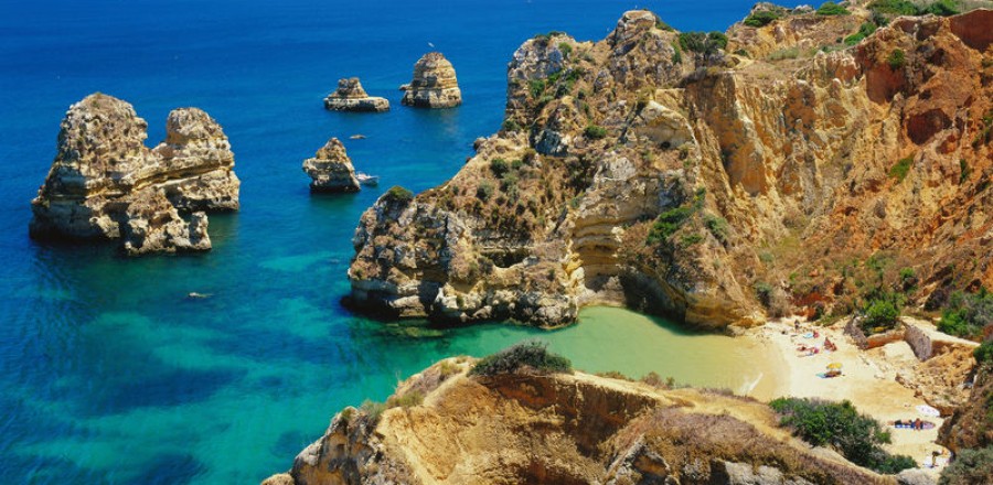 Felsenkste Praia da Camilo bei Lagos, Algarve, Faro, Portugal